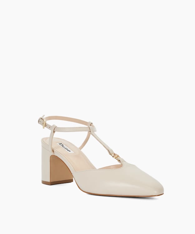 Dune London Dominate - Cream Patent T-Bar Slingback Courts