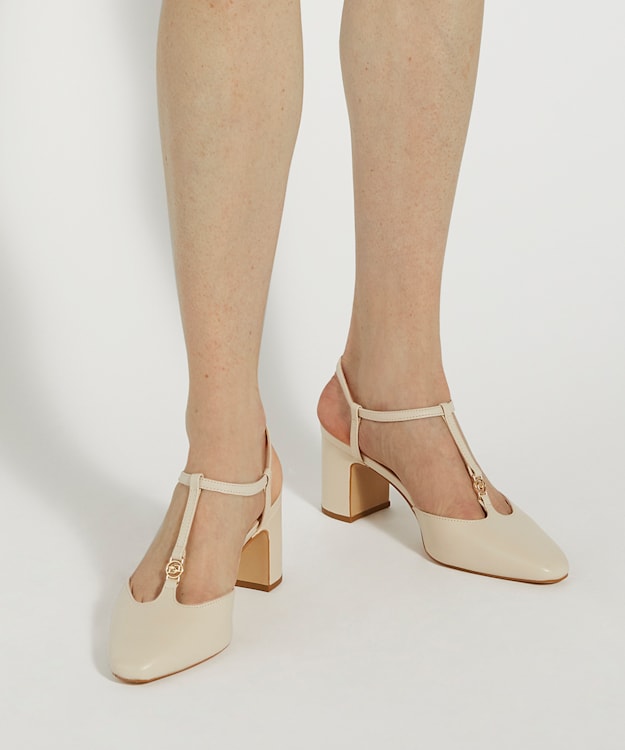Dune London Dominate - Cream Patent T-Bar Slingback Courts