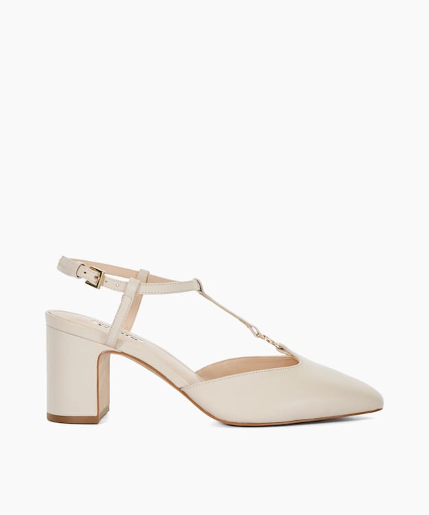 dune london Dominate - Cream Patent T-Bar Slingback Courts
