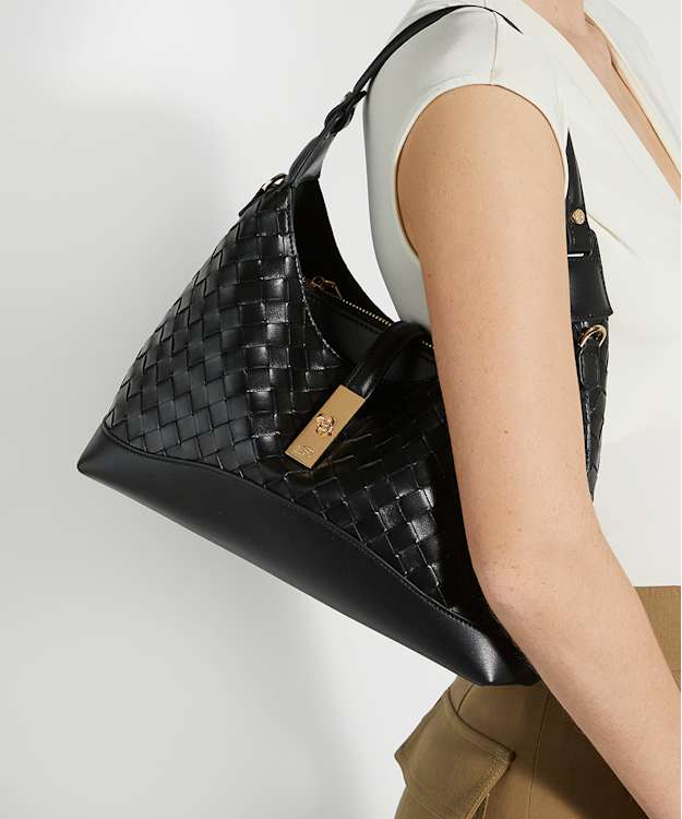 Dune London Dorset - Black Woven Turn Lock Shoulder Bag