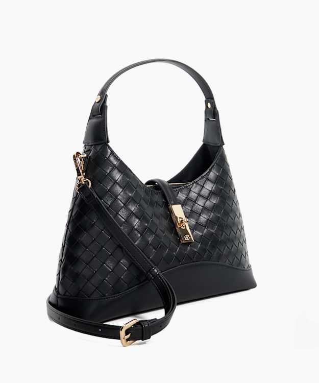 Dune London Dorset - Black Woven Turn Lock Shoulder Bag