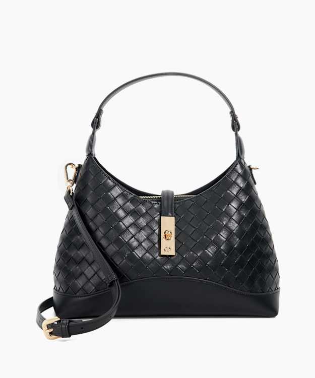 dune london Dorset - Black Woven Turn Lock Shoulder Bag