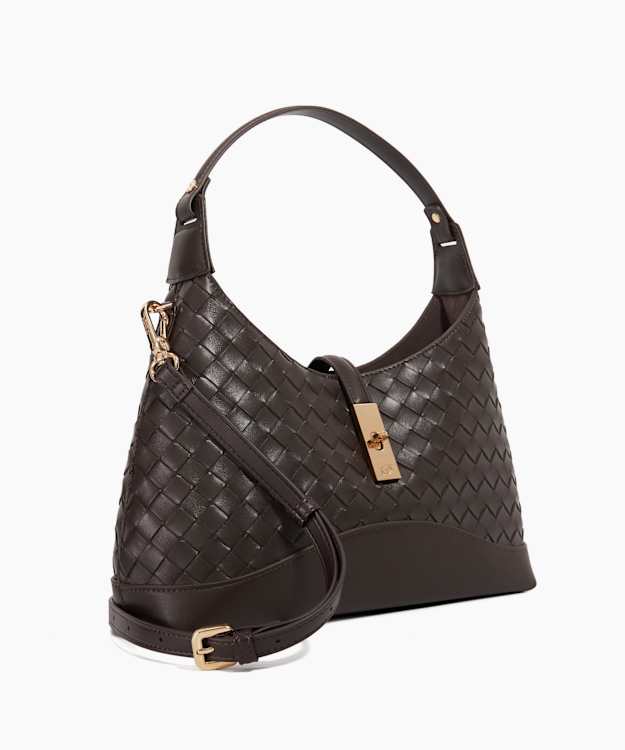 Dune London Dorset - Dark Brown Woven Turn Lock Shoulder Bag