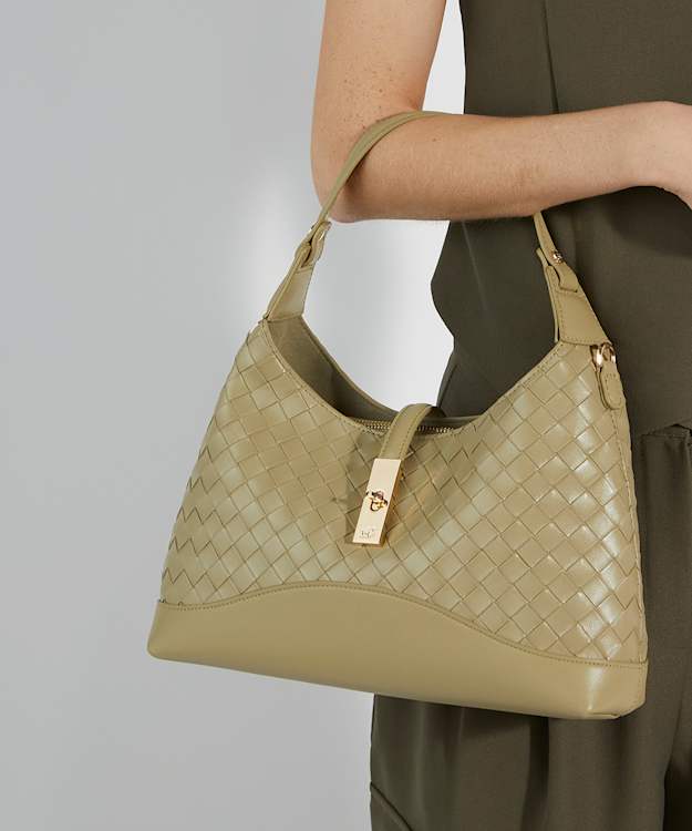 Dune London Dorset - Khaki Woven Turn Lock Shoulder Bag