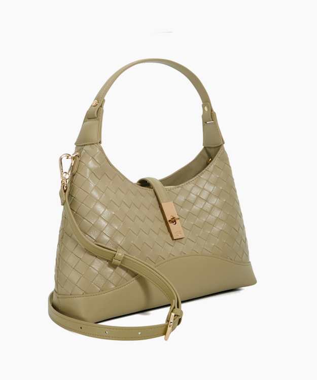 Dune London Dorset - Khaki Woven Turn Lock Shoulder Bag