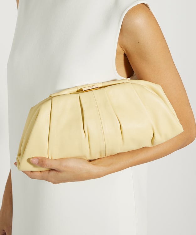 Dune London Drapery - Lemon Oversized Leather Handheld Clutch