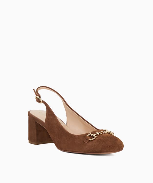Dune London Dreaming - Chestnut Block Heel Slingback Shoes