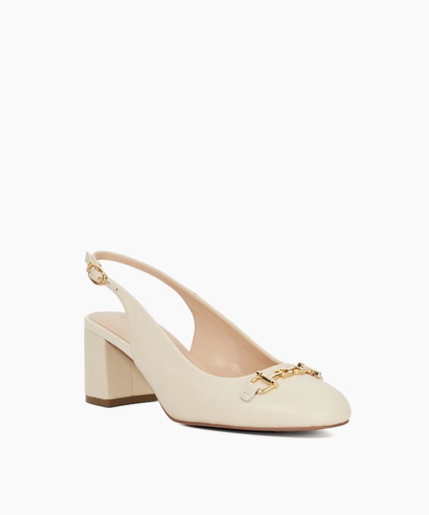 Dune London Dreaming - Ecru Block Heel Slingback Shoes