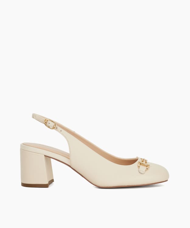 dune london Dreaming - Ecru Block Heel Slingback Shoes