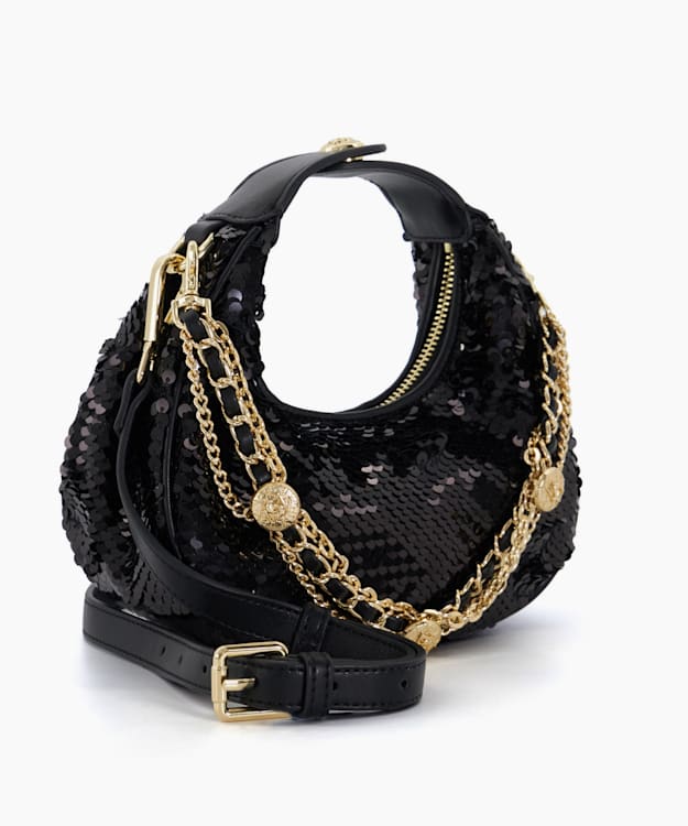 Dune London Dressing - Black Small Sequined Chain Detail Grab Bag