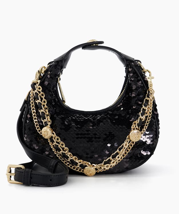 dune london Dressing - Black Small Sequined Chain Detail Grab Bag