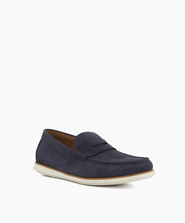 Dune London Berkly - Navy Penny Trim Nubuck Loafers