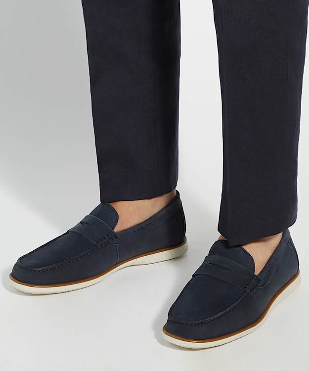 Dune London Berkly - Navy Penny Trim Nubuck Loafers