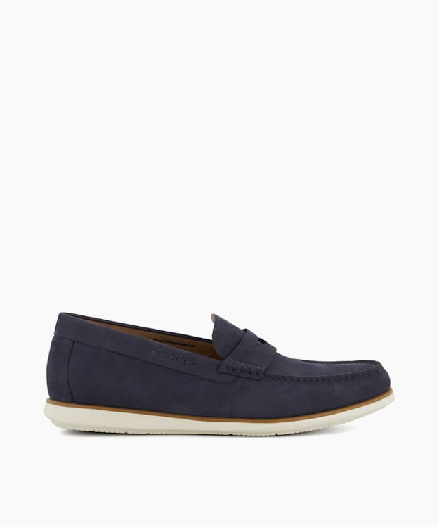 dune london Berkly - Navy Penny Trim Nubuck Loafers