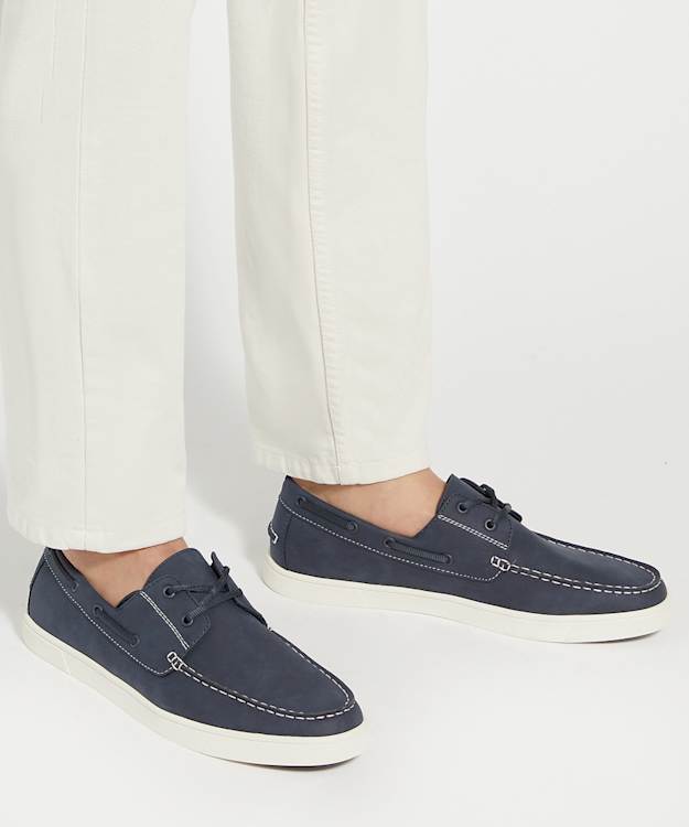 Dune London Blizard - Navy Lace-Up Boat Shoes