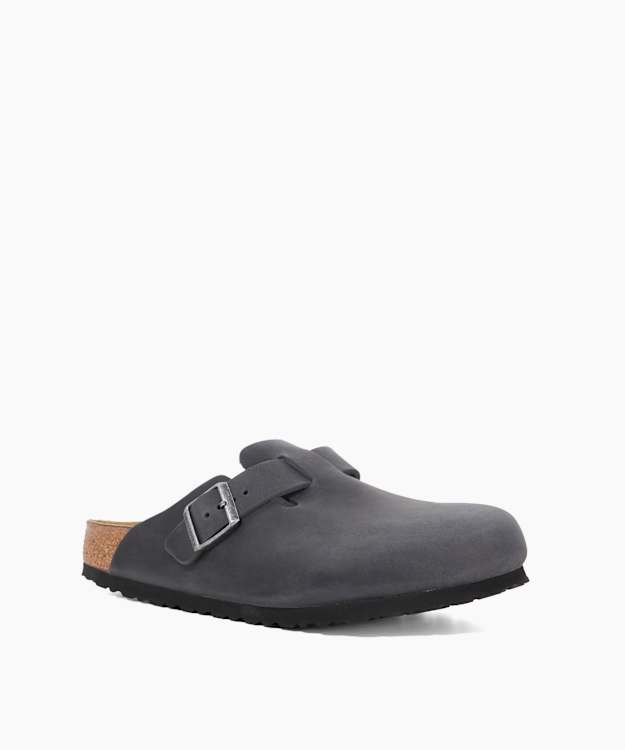 Dune London Boston Leoi - Black Nubuck Clog Sandals