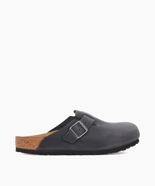 dune london Boston Leoi - Black Nubuck Clog Sandals