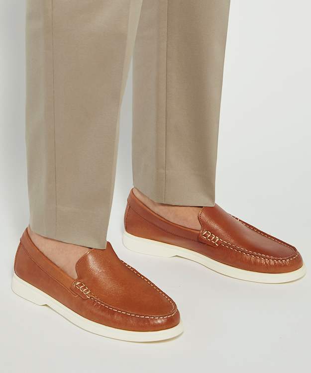 Dune London Buftonn - Tan Topstitch Casual Loafers