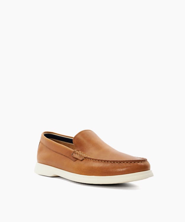 Dune London Buftonn - Tan Topstitch Casual Loafers