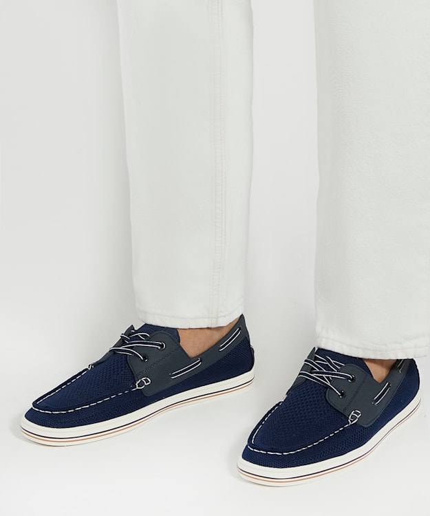 Dune London Burnner - Navy Knitted Boat Shoes