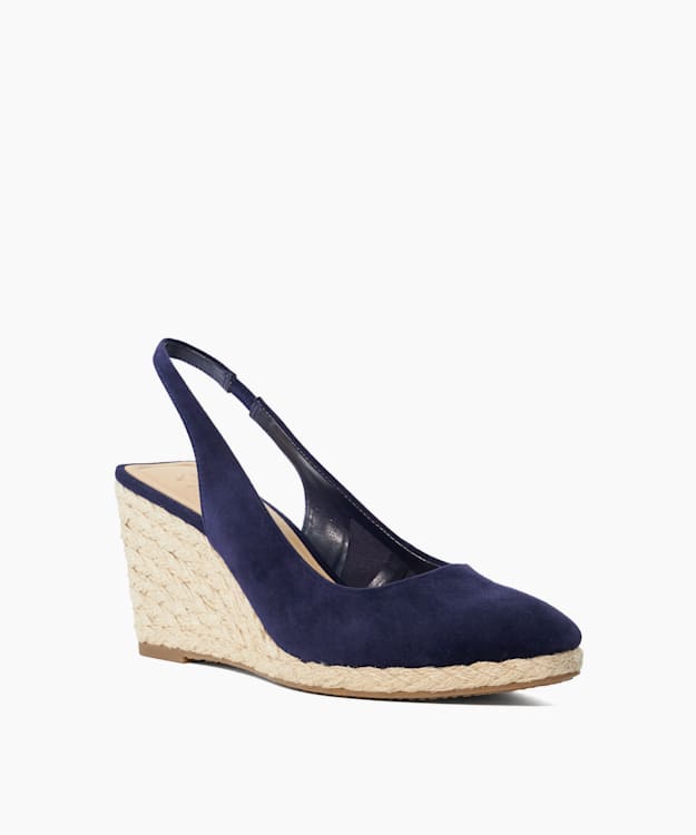 Dune London Cadance - Navy Sling-Back Raffia Wedge