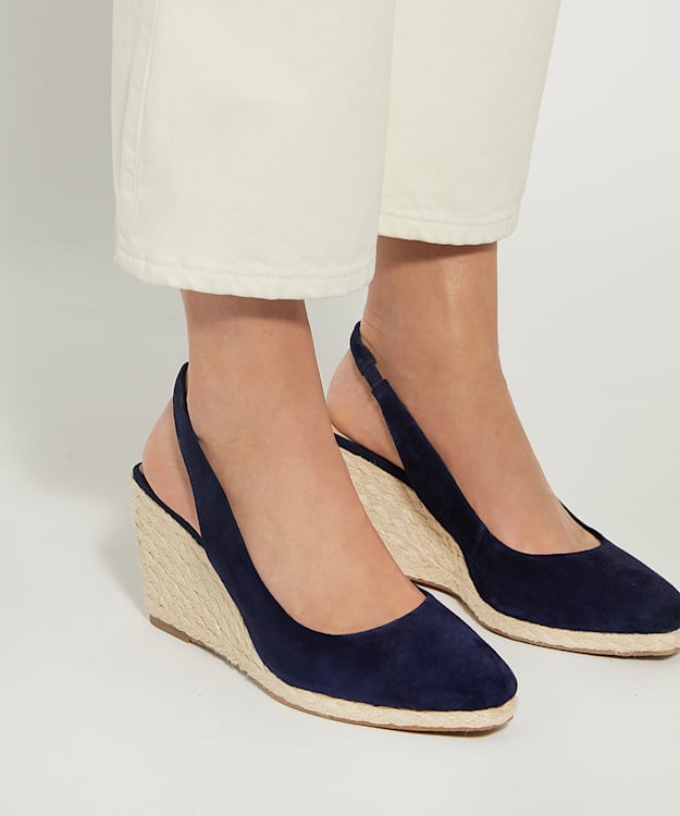 Dune London Cadance - Navy Sling-Back Raffia Wedge