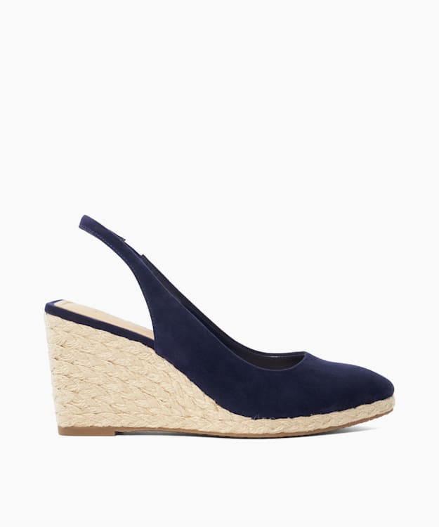 dune london Cadance - Navy Sling-Back Raffia Wedge