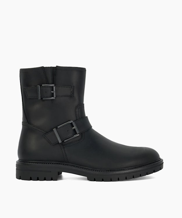dune london Calvin - Black Chunky Buckle Biker Boots