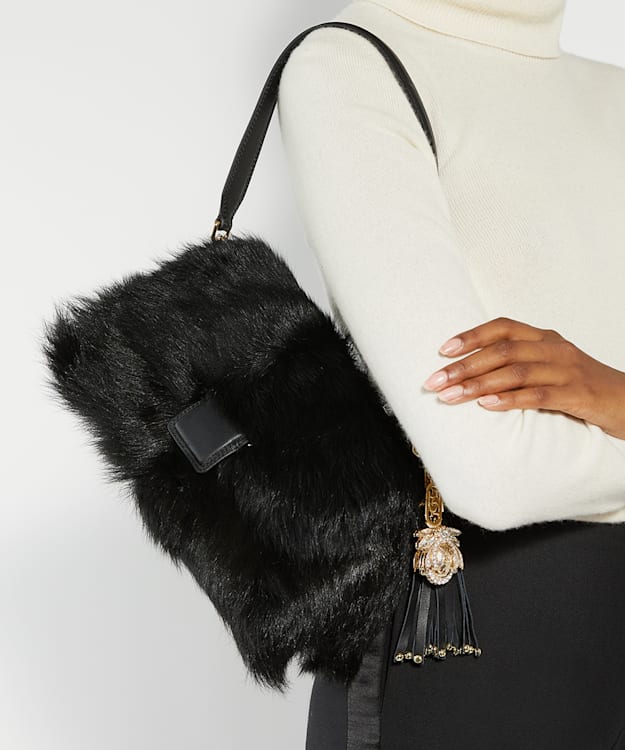 Dune London Chelsea - Black Shearling Shoulder Bag