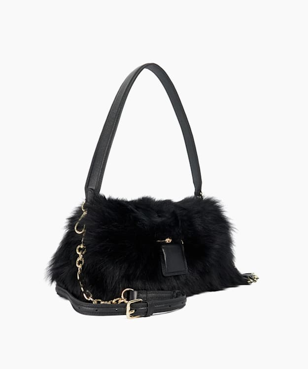 Dune London Chelsea - Black Shearling Shoulder Bag