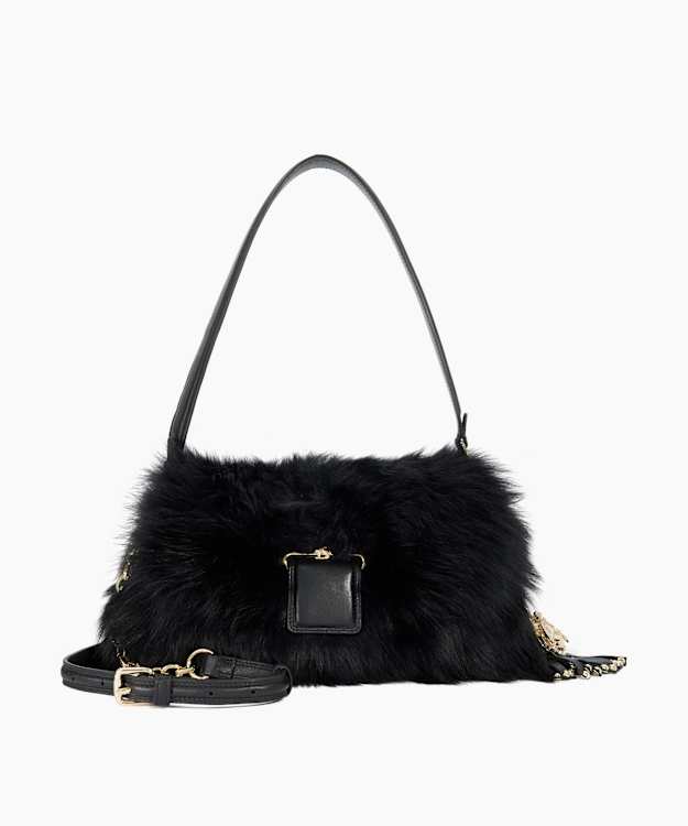 dune london Chelsea - Black Shearling Shoulder Bag