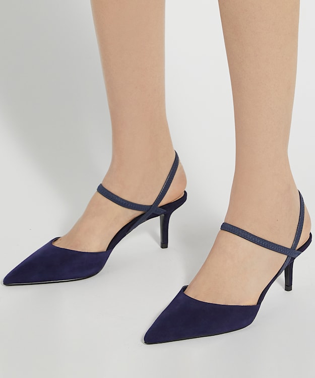 Dune London Classical - Navy Suede Slingback Courts
