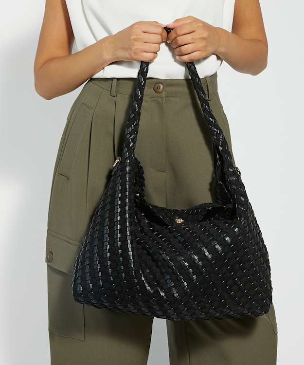 Dune London Deliberate L - Black Woven Shoulder Bag