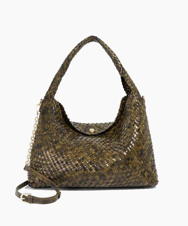 dune london Deliberate L - Green Woven Shoulder Bag