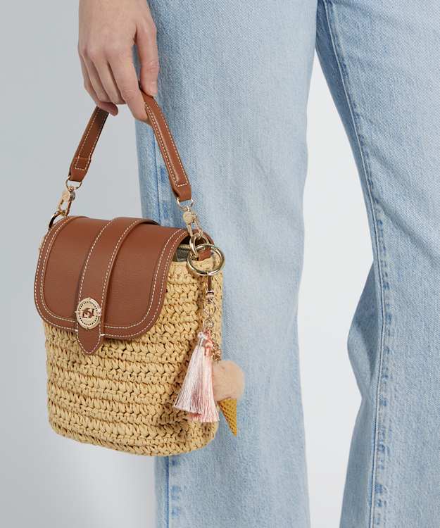 Dune London Dimple - Natural Raffia Crossbody Bag