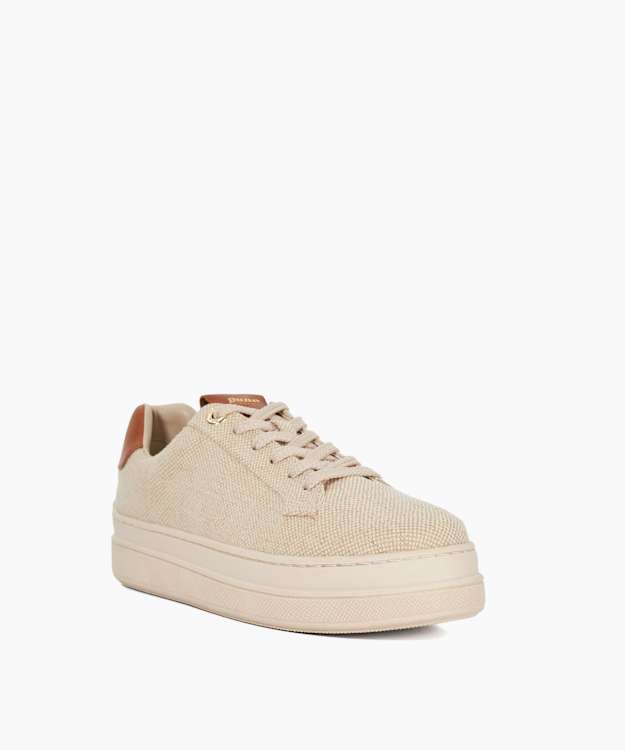 Dune London Edie - Natural Flatform Lace-Up Trainers