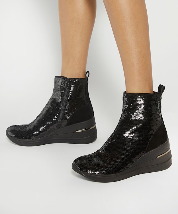 Dune London Effective - Black Wedge Heel Ankle Boots