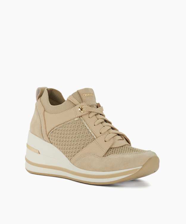 Dune London Eiline 2 - Cream Lace Up Wedge Trainers