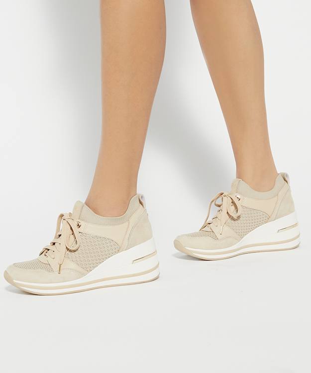 Dune London Eiline 2 - Cream Lace Up Wedge Trainers