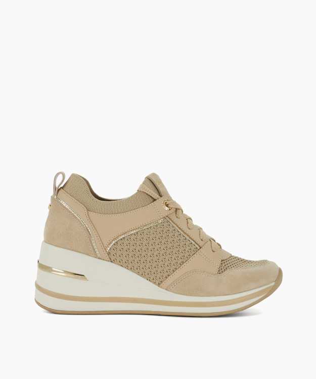 dune london Eiline 2 - Cream Lace Up Wedge Trainers