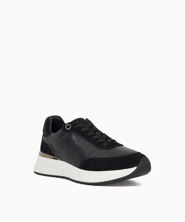 Dune London Emotion - Black Lace Up Runner Trainers