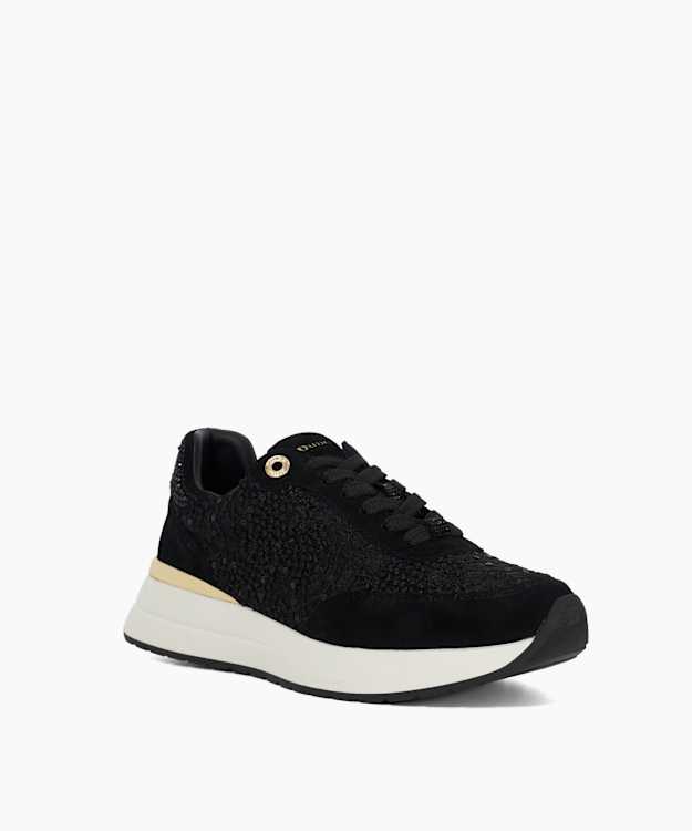 Dune London Emotion - Black Lace Up Runner Trainers