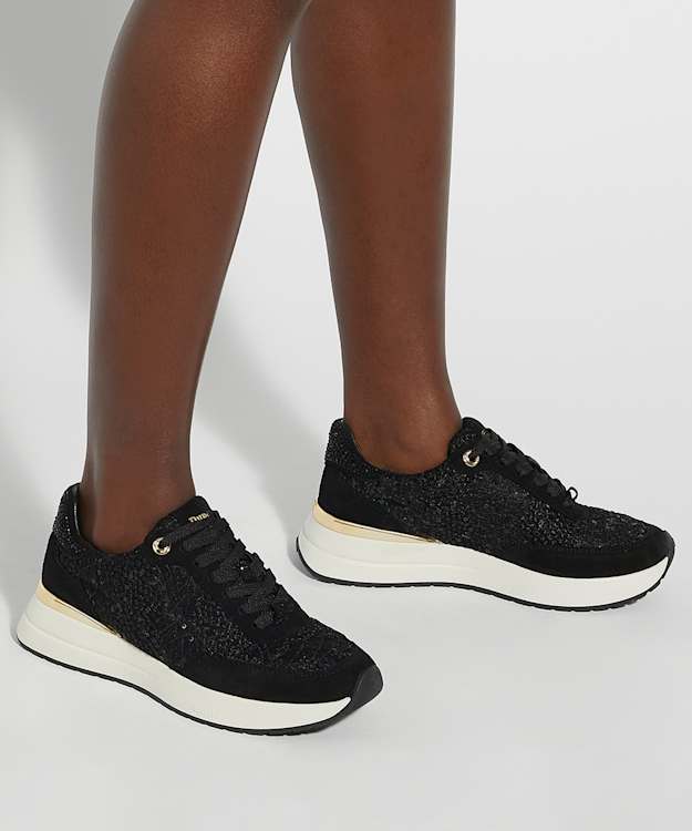 Dune London Emotion - Black Lace Up Runner Trainers