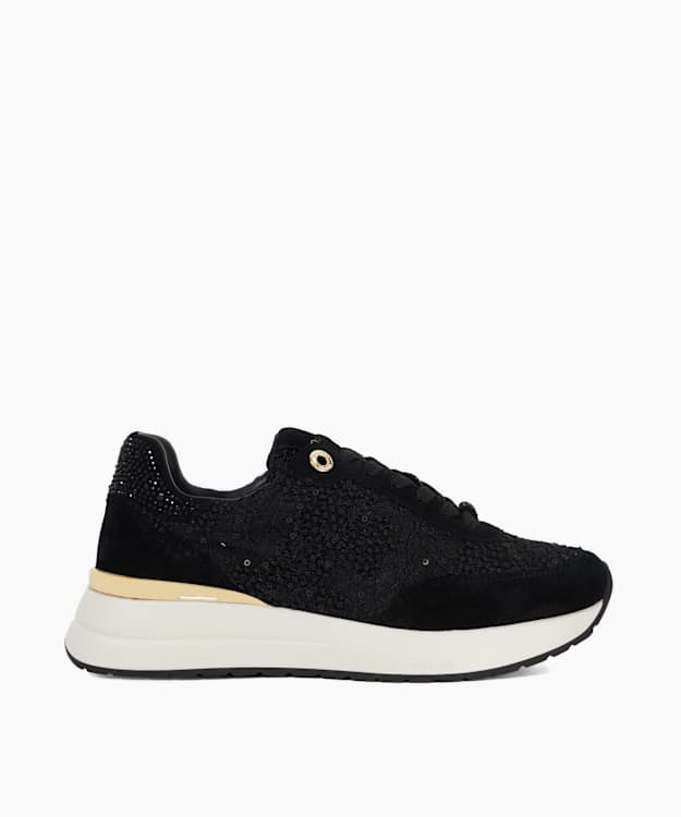 dune london Emotion - Black Lace Up Runner Trainers