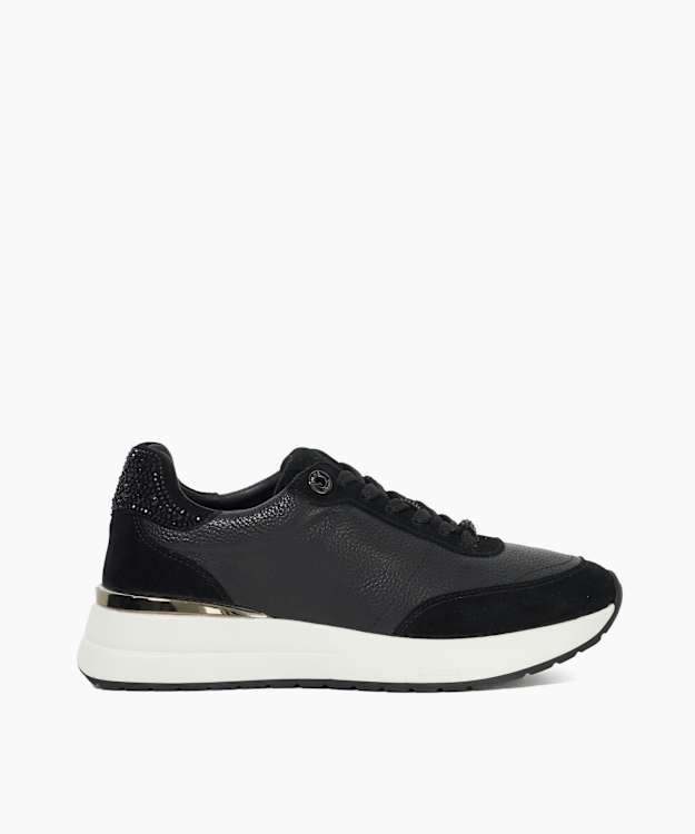 dune london Emotion - Black Lace Up Runner Trainers