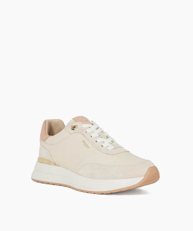 Dune London Emotion - Cream Lace Up Runner Trainers