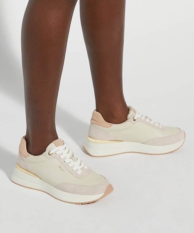 Dune London Emotion - Cream Lace Up Runner Trainers