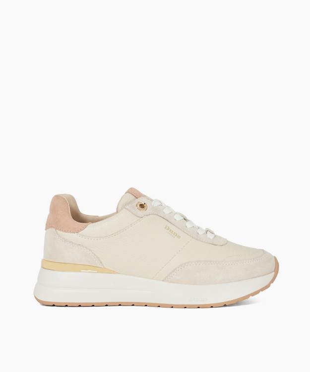 dune london Emotion - Cream Lace Up Runner Trainers