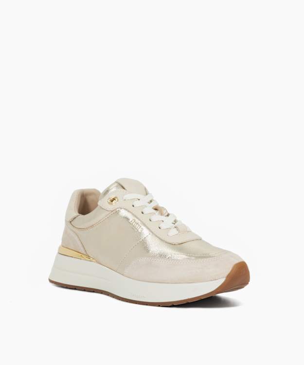 Dune London Emotion - Gold Lace Up Runner Trainers