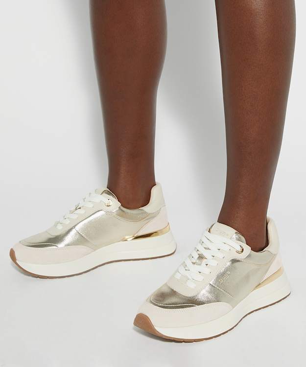 Dune London Emotion - Gold Lace Up Runner Trainers